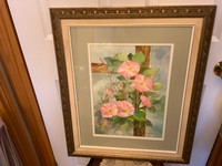 Vintage Floral Watercolour Painting by Artist R. Bernier