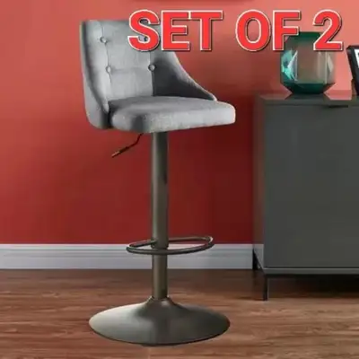 Set of 2, Adjustable Height Button Tufted Fabric Bar Stool, View more