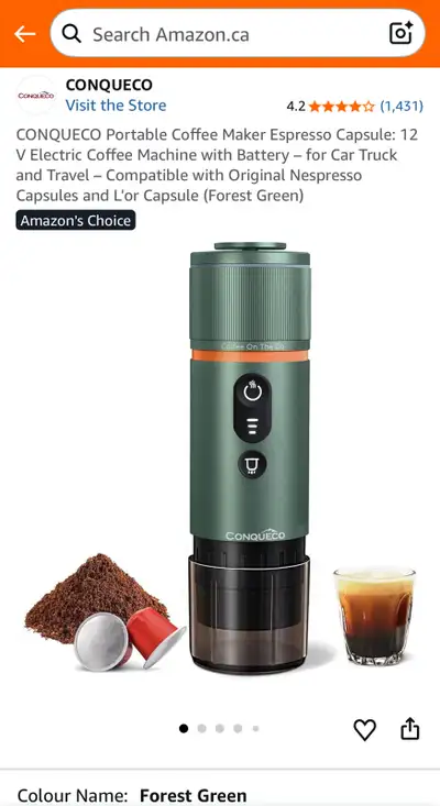 CONQUECO Portable Coffee Maker Espresso Capsule Forest Green, View more