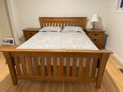 Oak Queen bed frame/night stands, View more
