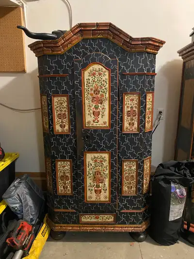 Exceptional Antique 1850 Hand-Painted Wedding / Dowry Cabinet – Museum-Quality Folk Art A rare oppor...