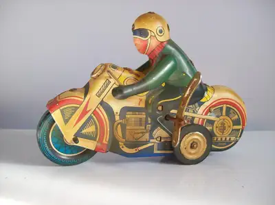 INDIVIDUALLY PRICED at $240 and $290 $240~ (pictures 1,2, + 3) VINTAGE WIND UP TIN MOTORCYCLE DOUBLE...
