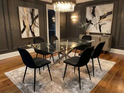 Large Glass Dining Table with Chrome Legs | Family Dining Table, View more