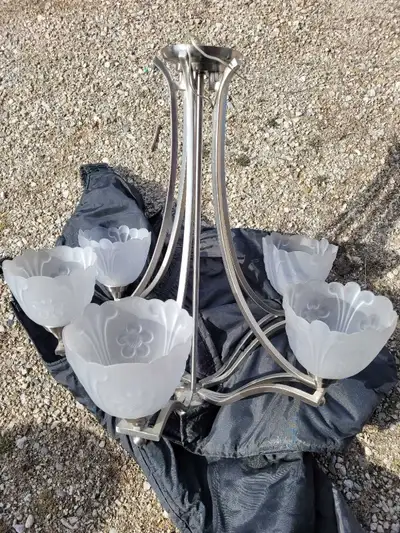 METAL AND FROSTED GLASS CHANDELIER, View more