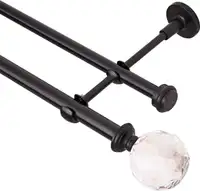 NEW Black Double Curtain Rods w/Crystal Finials 28-48"