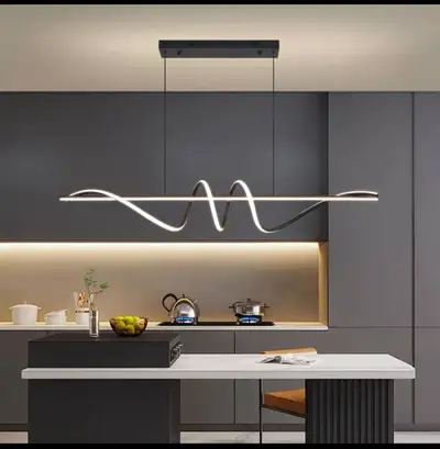 Brand New Modern LED Chandelier – Black & White Wave Design, View more