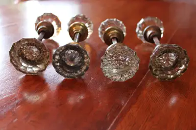Hi. I have some vintage glass door knob sets for sale. Each set is slightly different. All show some...