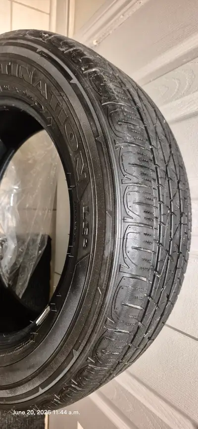 A set of 4 Firestone Destination LE2 all-season tires, size 225/65T17 102H. Quiet ride, good wet and...