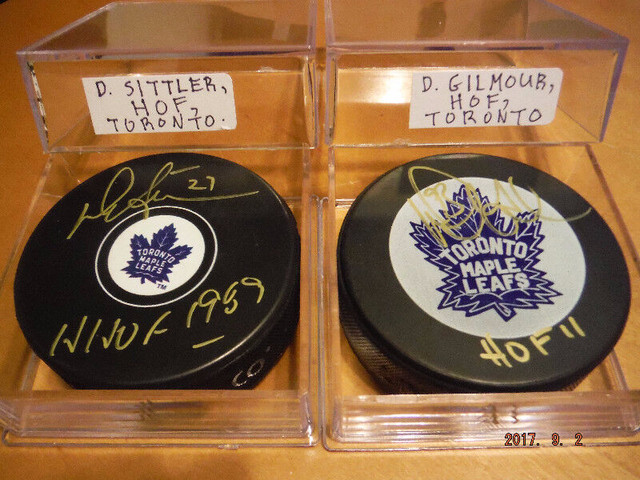 100 % AUTHENTIC AUTOGRAPHED NHL LEGENDS PUCKS FOR MAN CAVE !!!!! in Arts & Collectibles in Truro - Image 4