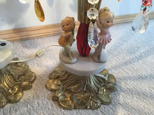 (2) VINTAGE TEAR-DROP CRYSTAL WATERFALL LAMPS WITH MARBLE/ BRASS62854391835522121