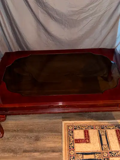 Traditional Cherry Wood Coffee Table with Glass Top, View more