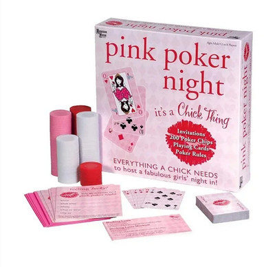 Fun pink poker night set with cards and chips. Perfect for a girls' night in. Don't let the guys mus...