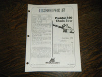 McCulloch Pro Mac 850  Chain Saws Part List Manual Nov 1978
