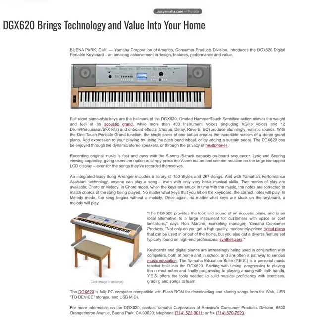 YAMAHA GRAND PIANO DGX-620 in Pianos & Keyboards in City of Toronto - Image 2