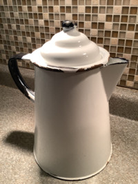 Vintage White & Black Enamel Coffee Pot Enamelware Kettle