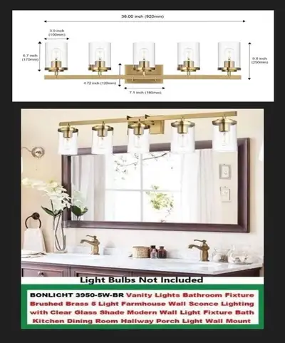 Bathroom Vanity Fixture Brushed Brass Wall Sconce 5 Light, View more