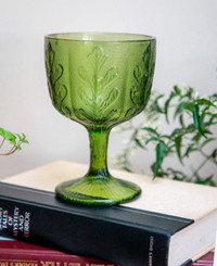 Vintage FTD Green Glass Compote Goblet (Please Read Ad)