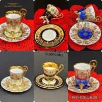 RARE hand painted Footed tea cups, Love Story Fragonard couple G