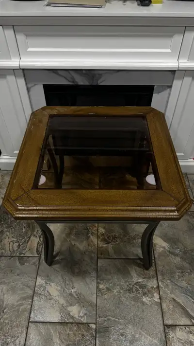 Antique Glass Top Side Table (steel legs), View more