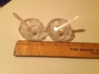 VINTAGE PAIR OF CUT GLASS OPEN SALT CELLARS WITH SERVING SPOONS