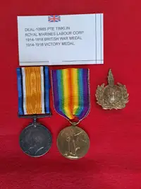 WW 1 BRITISH  MEDALS  PTE TINKLIN  ROYAL MARINES LABOUR CORP