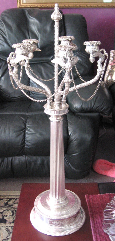 SILVER PLATE CANDELABRA WITH CENTER AND FIVE A ARMS in Arts & Collectibles in Oshawa / Durham Region - Image 2