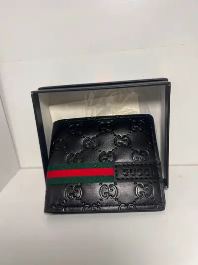 New in Box Men Leather GG Wallet with Green Stripe, View more