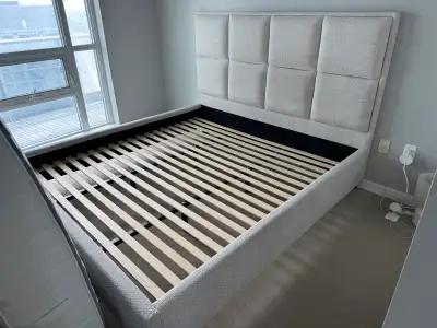 King Size Leon’s Upholstered Bed Frame, Light Beige, View more