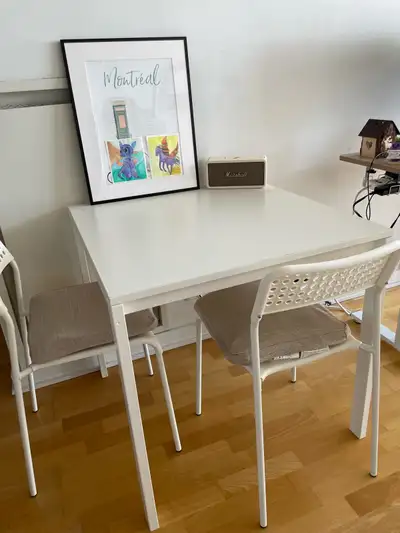 Moving Sale Last Call White Table + 2 Chairs, View more