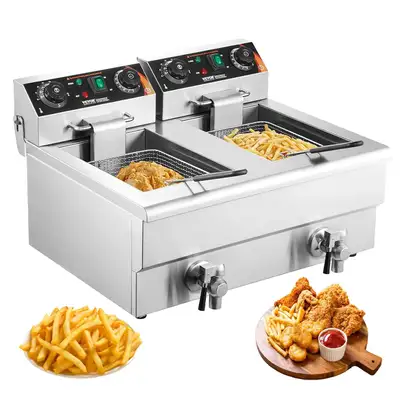 VEVOR Commercial Deep Fryer, Dual Tank 3000W Electric Countertop Fryer with Basket, 2 x 11.6Qt/11L D...