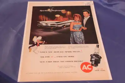 1959 Chevrolet Impala Convertible AC Spark Plugs Original Ad 2 pages