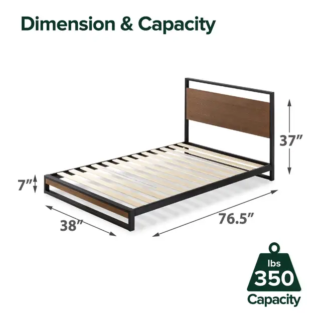 NewTwin Zinus Metal and Wood Platform Bed with Headboard in Beds & Mattresses in City of Toronto - Image 3