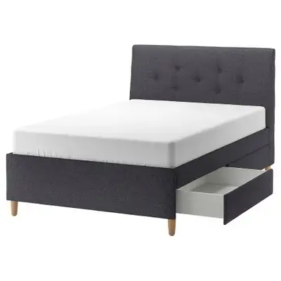 IKEA IDANAS Double / Full Storage Upholstered Bed Frame in Grey, View more