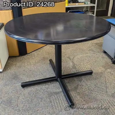 Dimensions: approx. 42" D x 29" H Colour: Espresso, Black Base Condition: Used Usage: Work Table, Me...