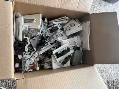box full of wall switches, at least 10-15 switches, cover plates & misc electrical. no wire easily a...
