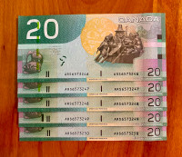 2008 Billets banque Canada 20$ Dollars non circulé erreur ink