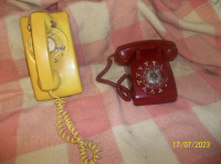 1960s Vintage Dial Phones Wall And Table Yellow And Red