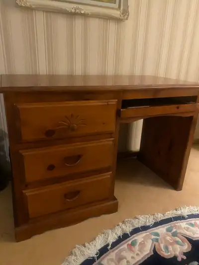 Solid Wood Computer Desk with 3 Drawers & Keyboard Tray, View more