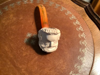 Vintage Carved Meerschaum Pipe with an Amber Bakelite Stem