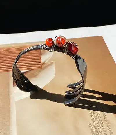 Vintage Cuff Wrist Bracelet Art-piece made from Silver Plated Stainless Steel Fork in perfect condit...