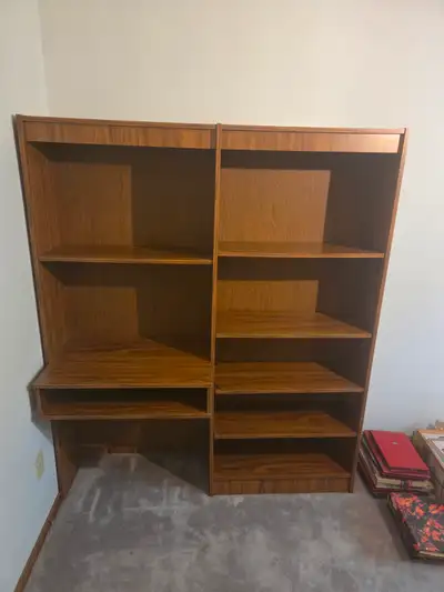 56" Home Office Desk & Adjustable Bookcase Wall Unit, Oak Finish, View more
