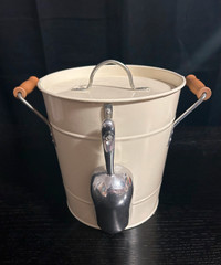 Metal Beige Ice Bucket - With Ice Scooper hook and Lid