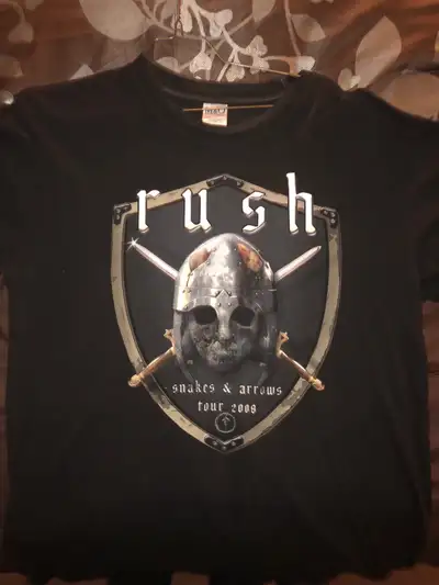 Rush, Snakes and Arrows Tour 2008. Size medium. Worn only at time of Purchase. Cash Only.