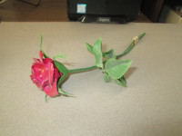 ceramic red rose with green plastic stem