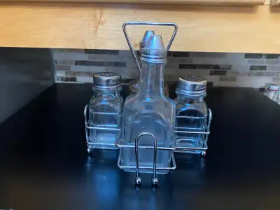 Vinegar and Olive Oil set with salt and pepper $5, View more