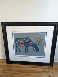 Peinture d'orignal avec cadre /  moose painting with frame