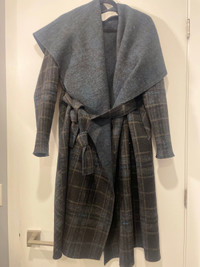 Harris Wharf London Teal / Blue/Green Wool Plaid Blanket Coat