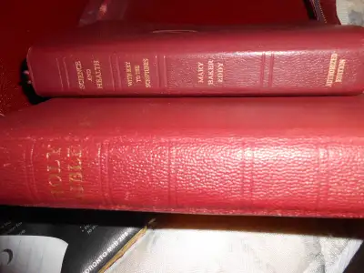 Pair indexed books-bible & science& health with case, View more