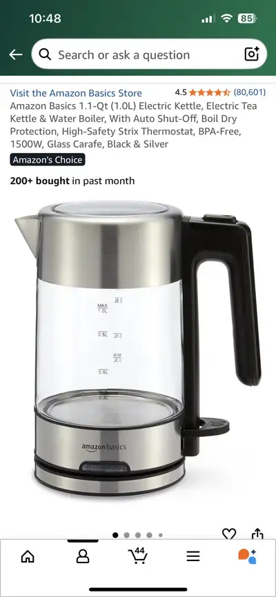 Amazon Basics 1.1-Qt (1.0L) Electric Kettle, View more