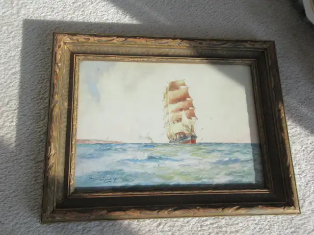 Old Time Painting of Ship Heading Out to Sea in Arts & Collectibles in Oshawa / Durham Region - Image 10